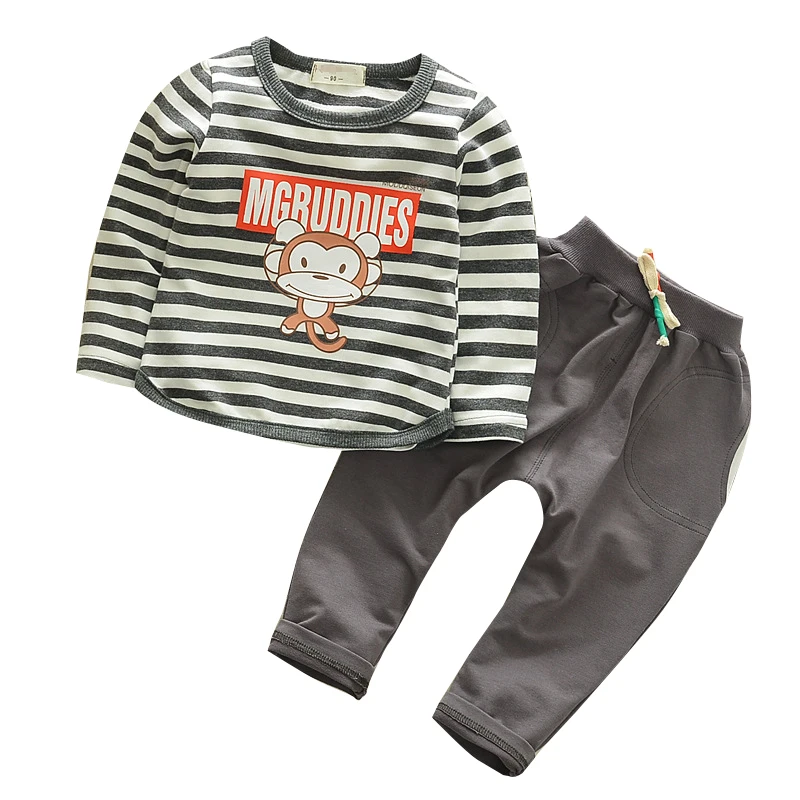 2 Шт. Мальчиков Наряды С Длинным Рукавом Полосатый Обезьяна Печатный Футболка