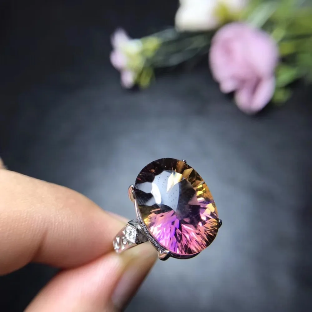 

Uloveido Natural Ametrine Rare Gems Ring, Ladies 925 Sterling Silver Wedding Ring for Women Ring 20% off FJ293