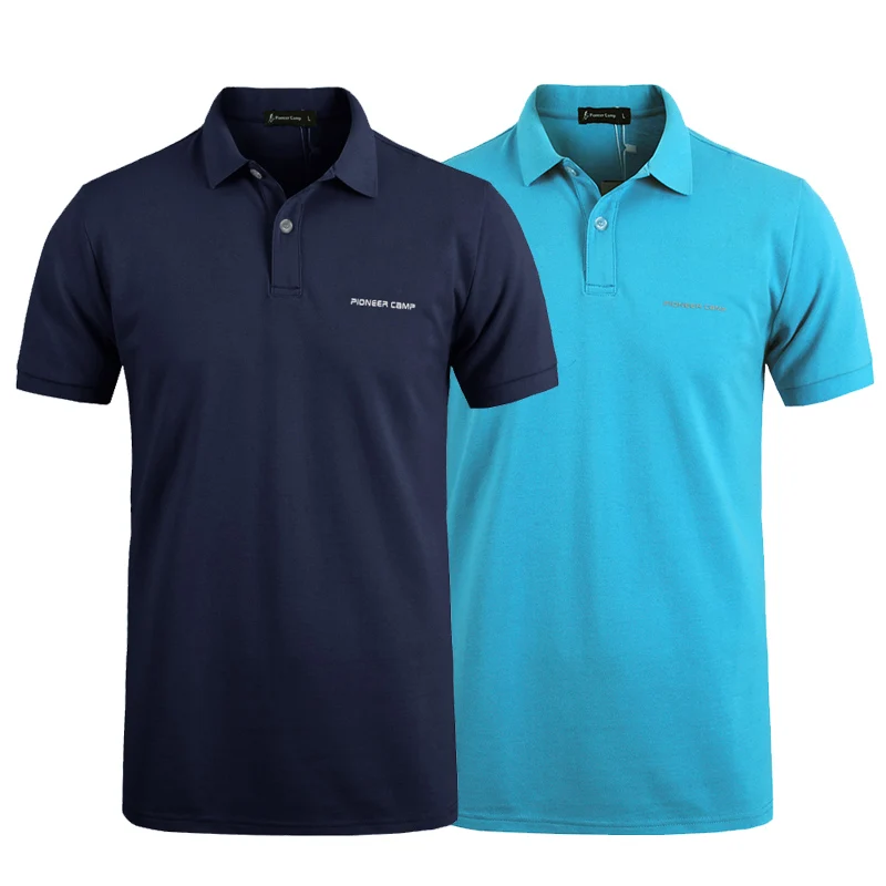 dark blue naval blue Pionner Camp, 2 пары в упаковке, популярная мужская рубашка поло, Классическая Деловая и Повседневная однотонная мужская рубашка поло с коротким рукавом, дышащая футболка-поло - Цвет: dark blue naval blue