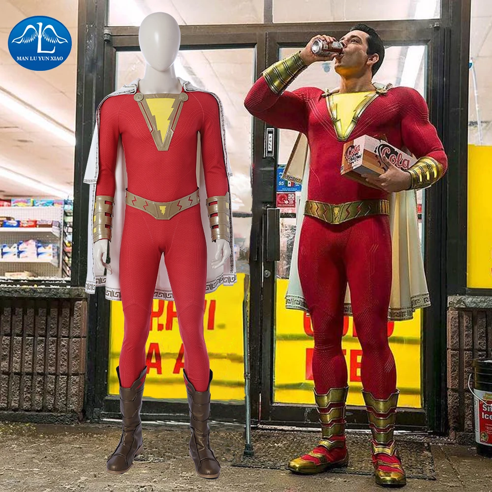 MANLUYUNXIAO/ костюм для косплея из фильма Shazam, костюмы на Хэллоуин для мужчин, Марвел Капитан, костюм Shazam для взрослых, изготовленный на заказ