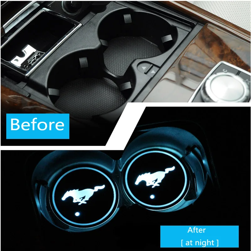 AEING 2 шт./компл. для Ford Mustang логотип значок автомобиля Led блестящая чашка воды паз