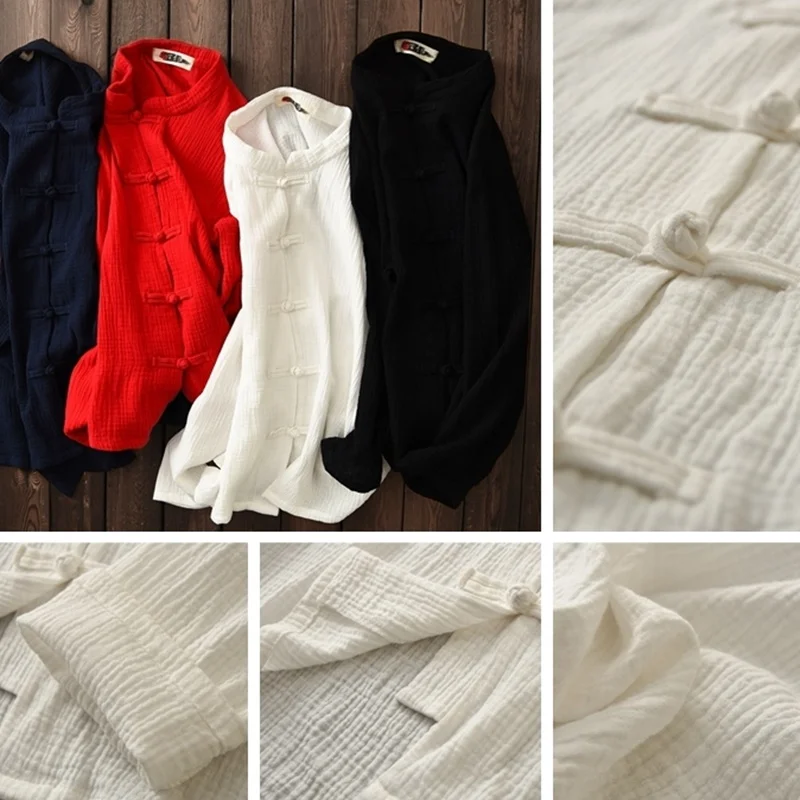 

Ladies Chinese Tops Woman Blouses 2019 Autumn T-Shirt Stand Collar Cotton Linen Loose Oriental Female Tunic Chinese Shirt AA4811