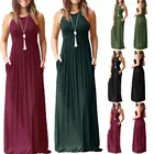 Летнее Сексуальное Женское однотонное платье-майка без рукавов с лямкой на шее, Элегантное Длинное облегающее платье для подружек невесты