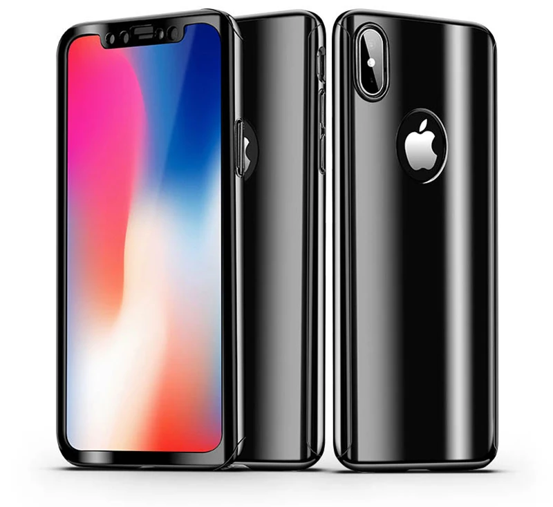 360 Degrees Luxury Full Body Mirror Tempered Glass Case For iPhone 11 Pro Max XS XR X 8 7 6 6S Plus Plating Hard PC Slim Cover - Цвет: Black