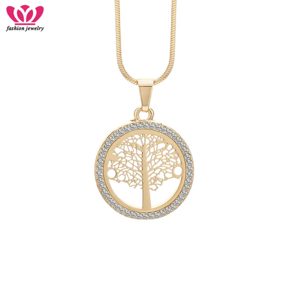 

silvery Tree Of Life necklace Pendants Cute Crystal Small Round Necklace Fashion Trendy Style Jewelry Women Valentine's Day Gift