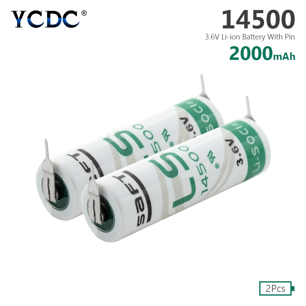 YCDC 2pcs AA 14500 3,6 V 2000 mAh литиевая батарея для газового счетчика сигнализации LS-14500 ER14505 с булавками
