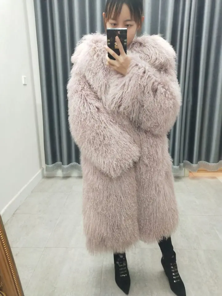 Женское пальто из натурального монгольского овечьего меха с капюшоном, Пляжное шерстяное пальто, зимнее пальто из овечьей шерсти, длинная верхняя одежда, Женская одежда из овечьей шкуры