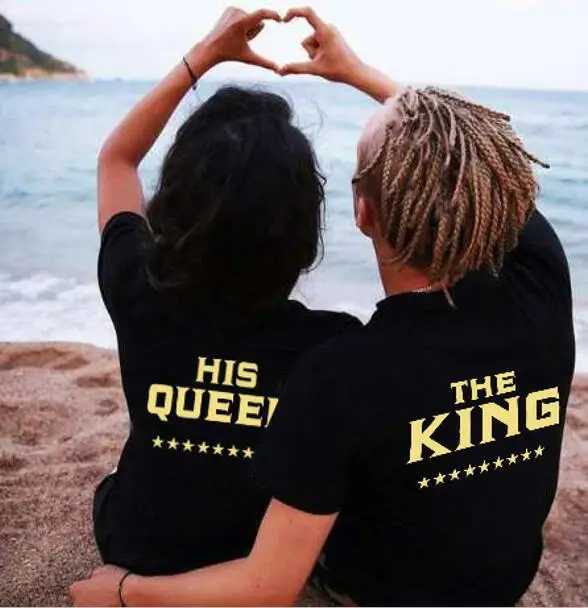 Женская футболка с принтом King Queen Lovers летняя повседневная для влюбленных круглым