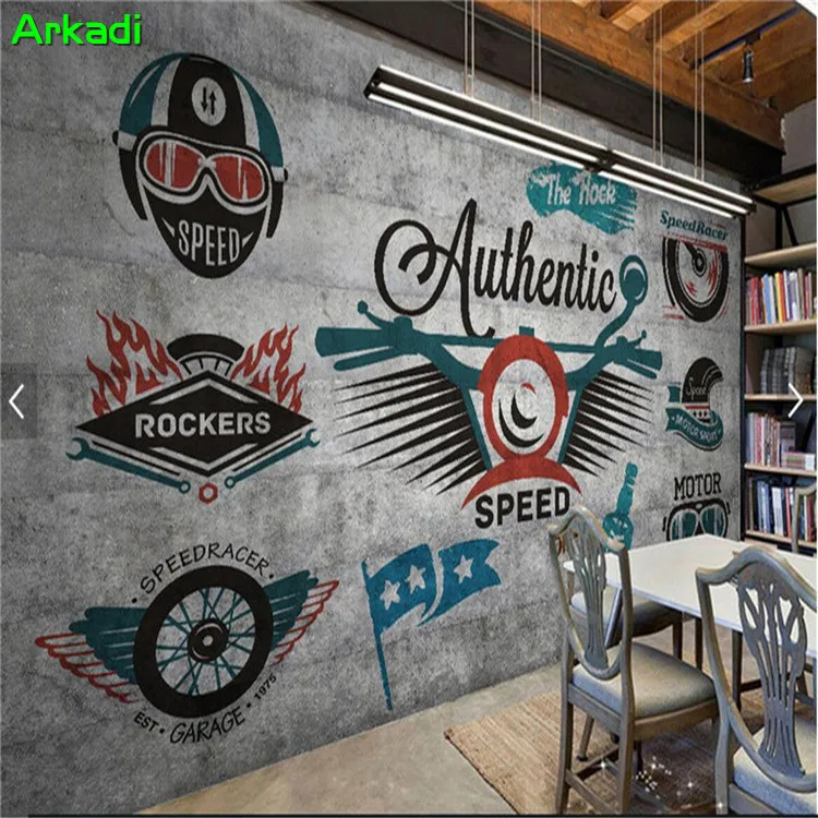 Cement wall graffiti bar retro vintage wallpaper 3D living room TV background theme KTV mural | Обустройство дома