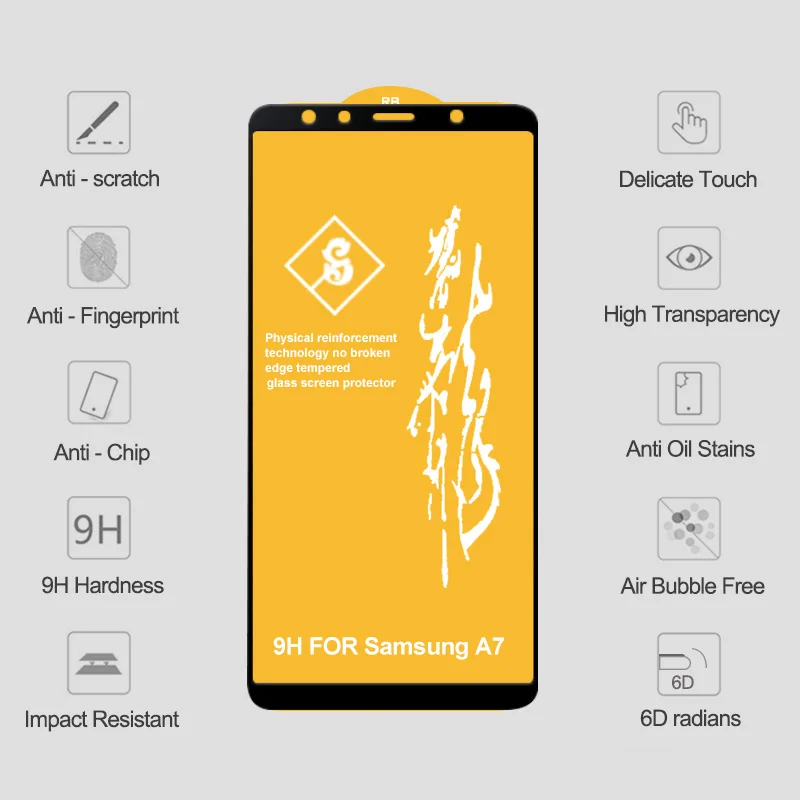 6D стекло для Samsung Galaxy A7 2018 защита экрана на телефон Защитное | Мобильные телефоны и