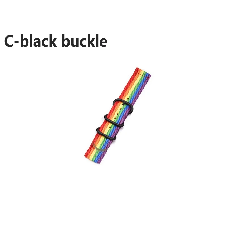 C-black buckle Нейлоновый ремешок для часов 20 мм 22 мм 24 мм полосатый Радужный холст сменный ремешок для часов для samsung gear S2/S3 Galaxy 42 мм 46 мм - Цвет ремешка: C-black buckle