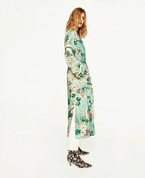 Кимоно в стиле бохо с этническим цветочным принтом и поясом рубашка ретро