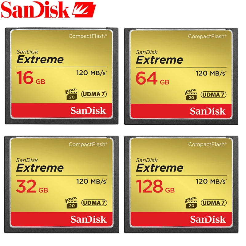 

Карта памяти SanDisk CF карта памяти Extreme CompactFlash 32 Гб 64 Гб 128 ГБ карта CF VPG-20 120 Мб/с для насыщенного видео 4K и Full HD SDCFXS