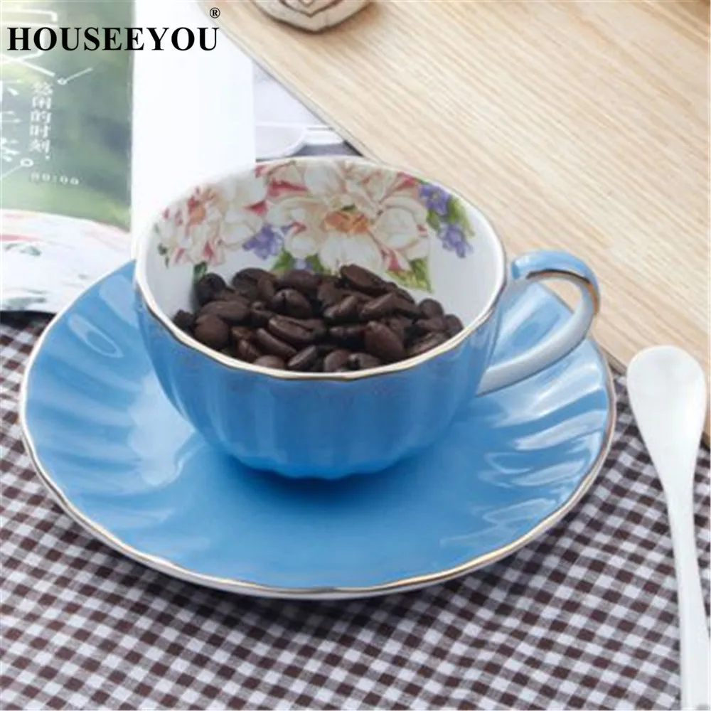 Blue Красочные костяного фарфора тыква кофейная чашка блюдо Пномпень керамика Xicaras костюм Cushaw форма Sobretudo Feminino Tazas блюдце - Цвет: Blue