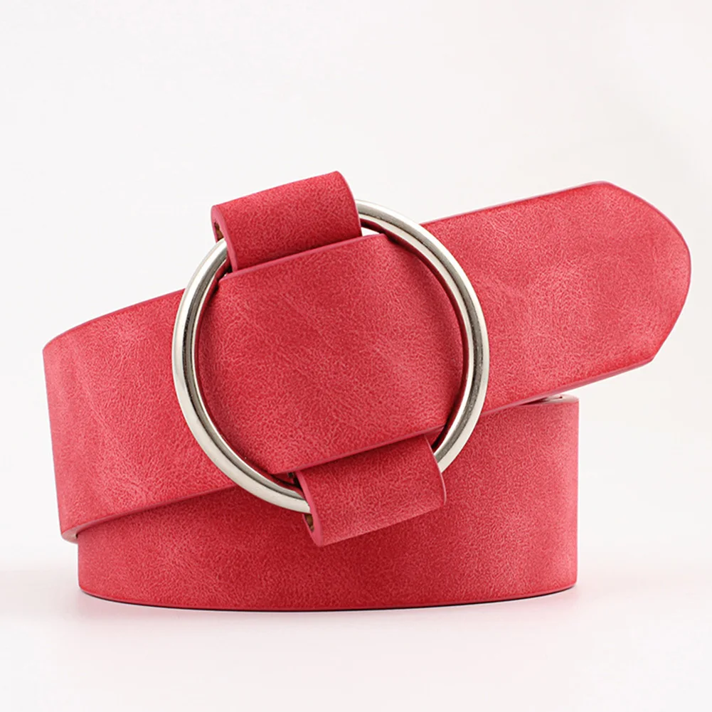 Красный Широкое Повседневное платье Ceinture эластичный Однотонный женский пояс джинсы Модная круглая пряжка подходит ко всему декоративный кожаный ремень - Цвет: Красный