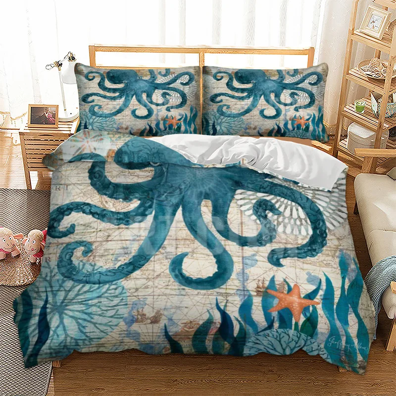 Enlarge 3D Squid Sea Duvet Cover Bedding Set Single Twin Full Queen King Polyester Bedclothes Dropship