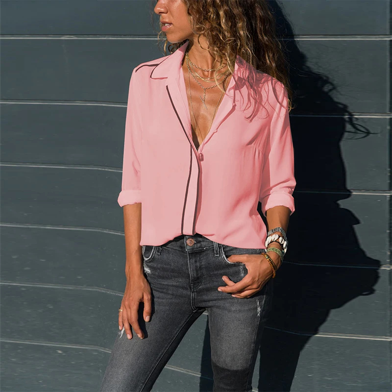 2018 Hot Sale Women Shirts Blouses Long Sleeve Turn-Down Collar Solid Ladies Chiffon Blouse Tops OL Office Style Chemise Femme |