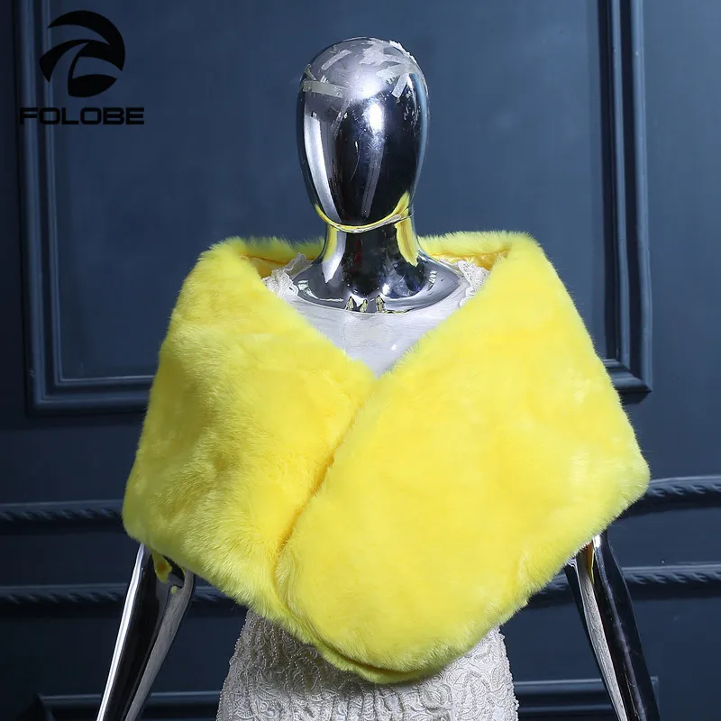 Yellow Faux Fur Wedding Shawls Wraps Warm Winter Womens Evening Party Bridal Bolero Pashmina | Свадьбы и торжества