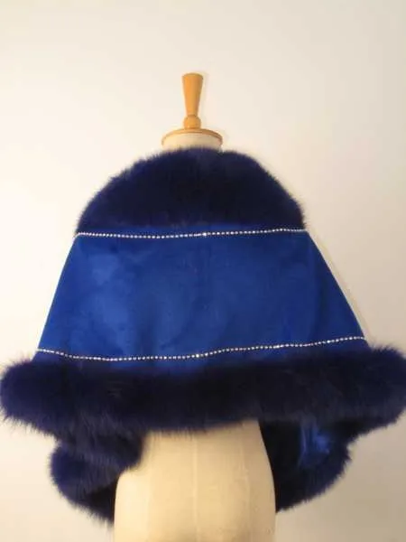 

Free Shipping Factory Wholesale Cashmere Cape With Real Fox FurTrim ShawlWth Diamond