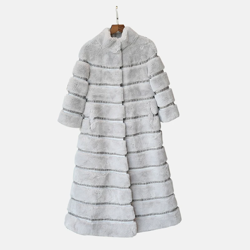 Длинная женская шуба из натурального меха кролика Рекс 120 см|real fur jacket|rex rabbit coatreal