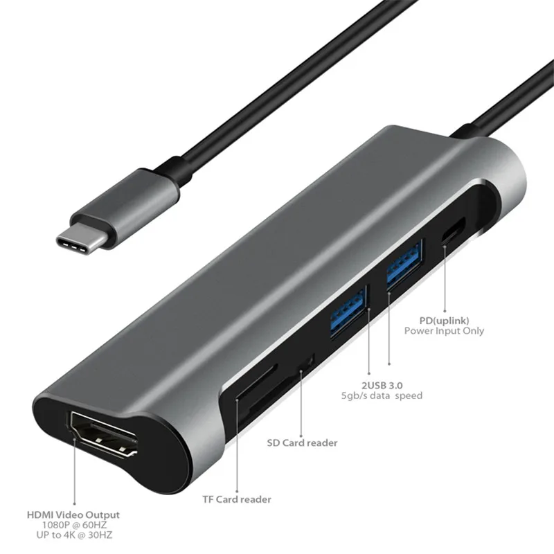 USB C концентратор type C 3,1-HDMI SD/TF кард-ридер usb type C зарядный порт 2 USB 3,0 концентратор адаптер для MacBook Pro type C концентратор