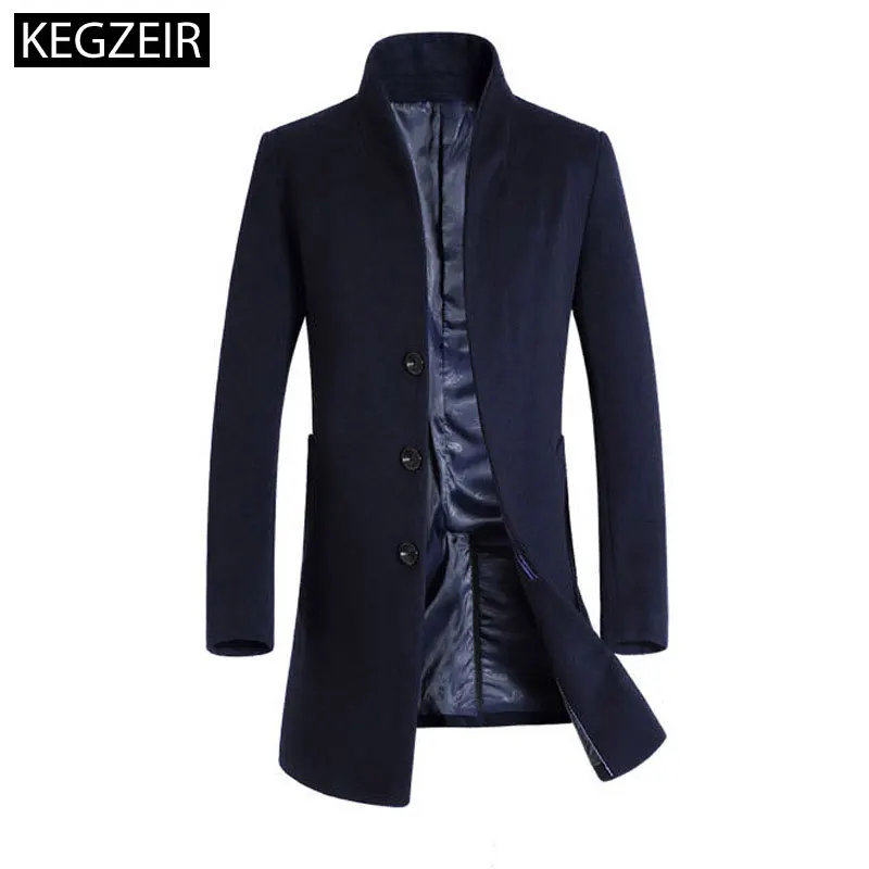 

KEGZEIR 2019 Winter Jacket Men Wool Slim Fit Long Mens Overcoat Casual Fashion Trench Coat Men Wool Casaco De Inverno Masculino