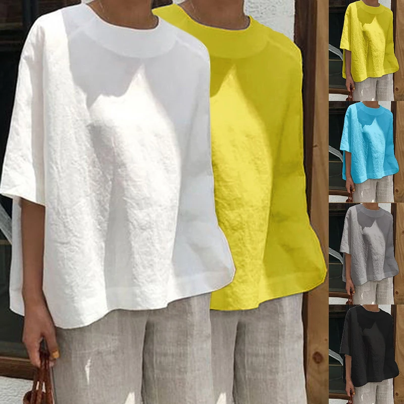 Женская мешковатая блузка с коротким рукавом Повседневная Свободная вырезом