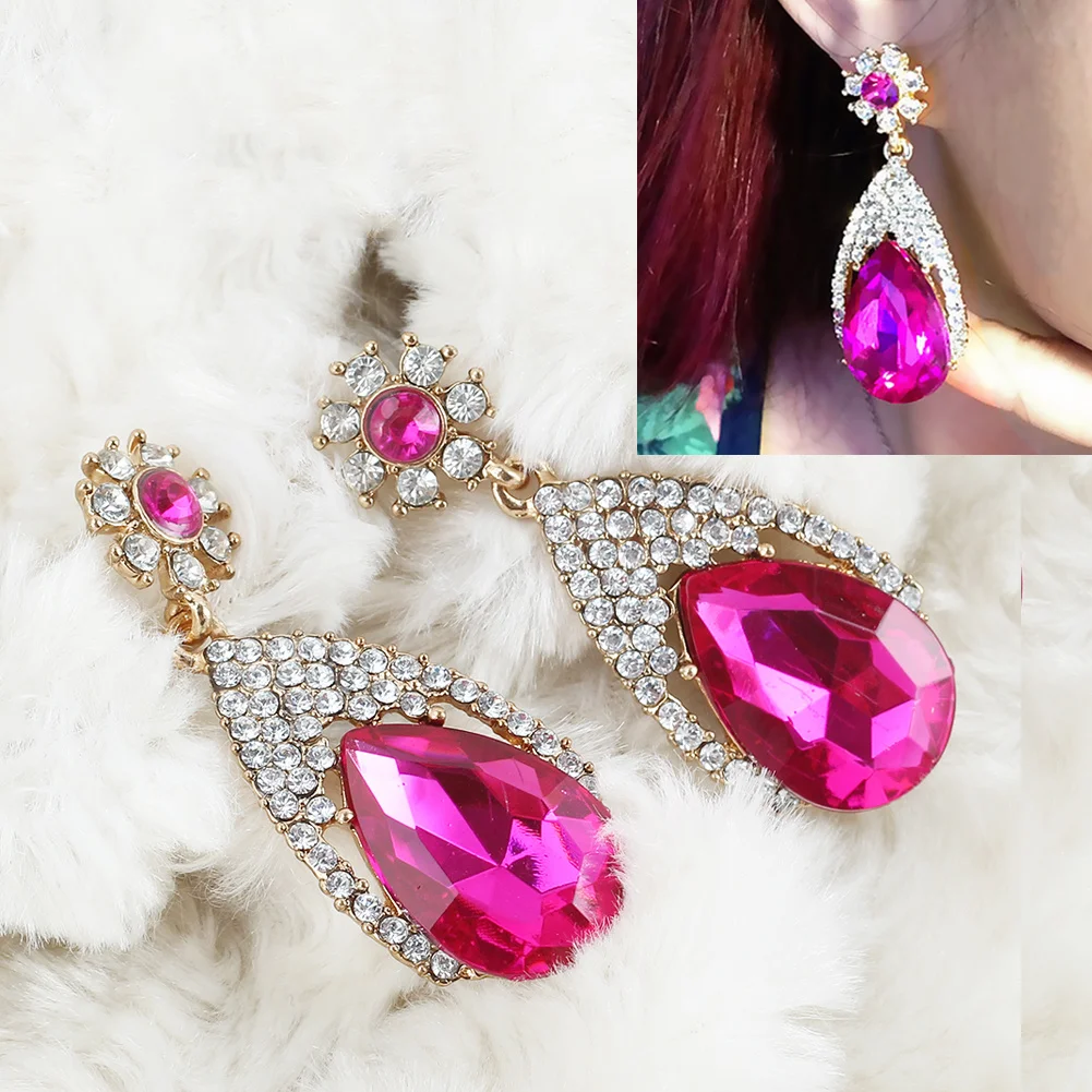 Золото + Красная Роза Кристалл Rhinestone Капли Воды Мотаться Серьга Серьги Brincos Для