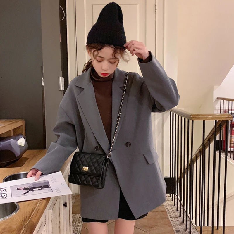 Корейский стиль Oversize для женщин пиджаки и куртки повседневное Блейзер Femme |