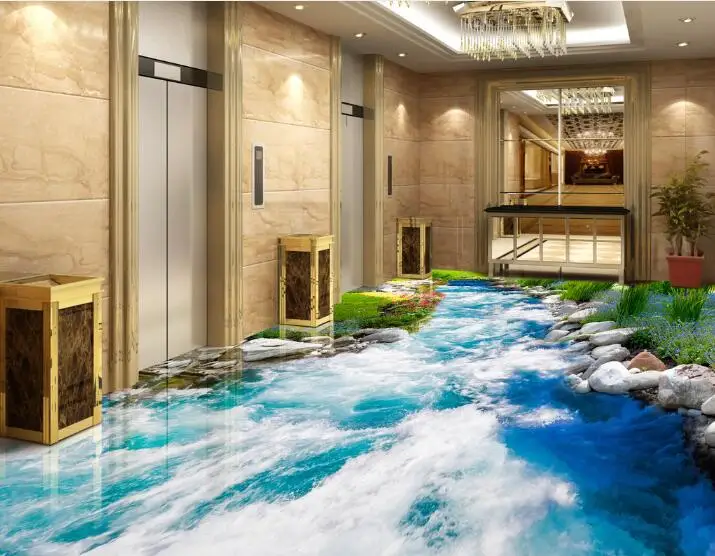 Бесплатная доставка 3D Наклейка на стену заказ трава река напольное покрытие