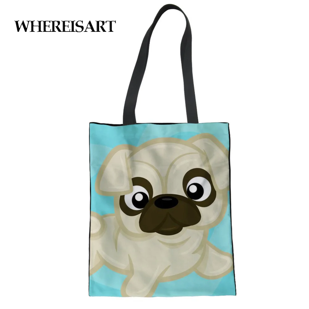 WHEREISART Женская Холщовая Сумка для покупок с принтом французского бульдога