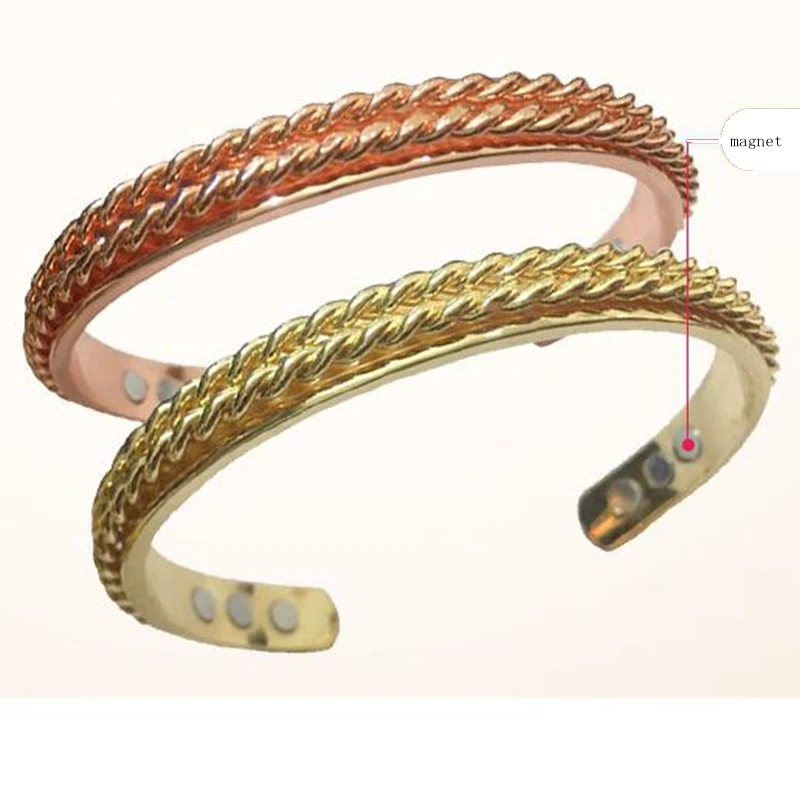 Винтажный магнит из чистой меди ювелирный браслет золотого цвета для женщин с