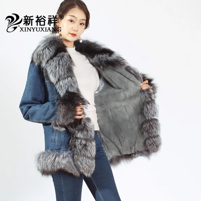 XINYUXIANG новинка 2018 серые джинсовые куртки с высоким уличным воротником женские