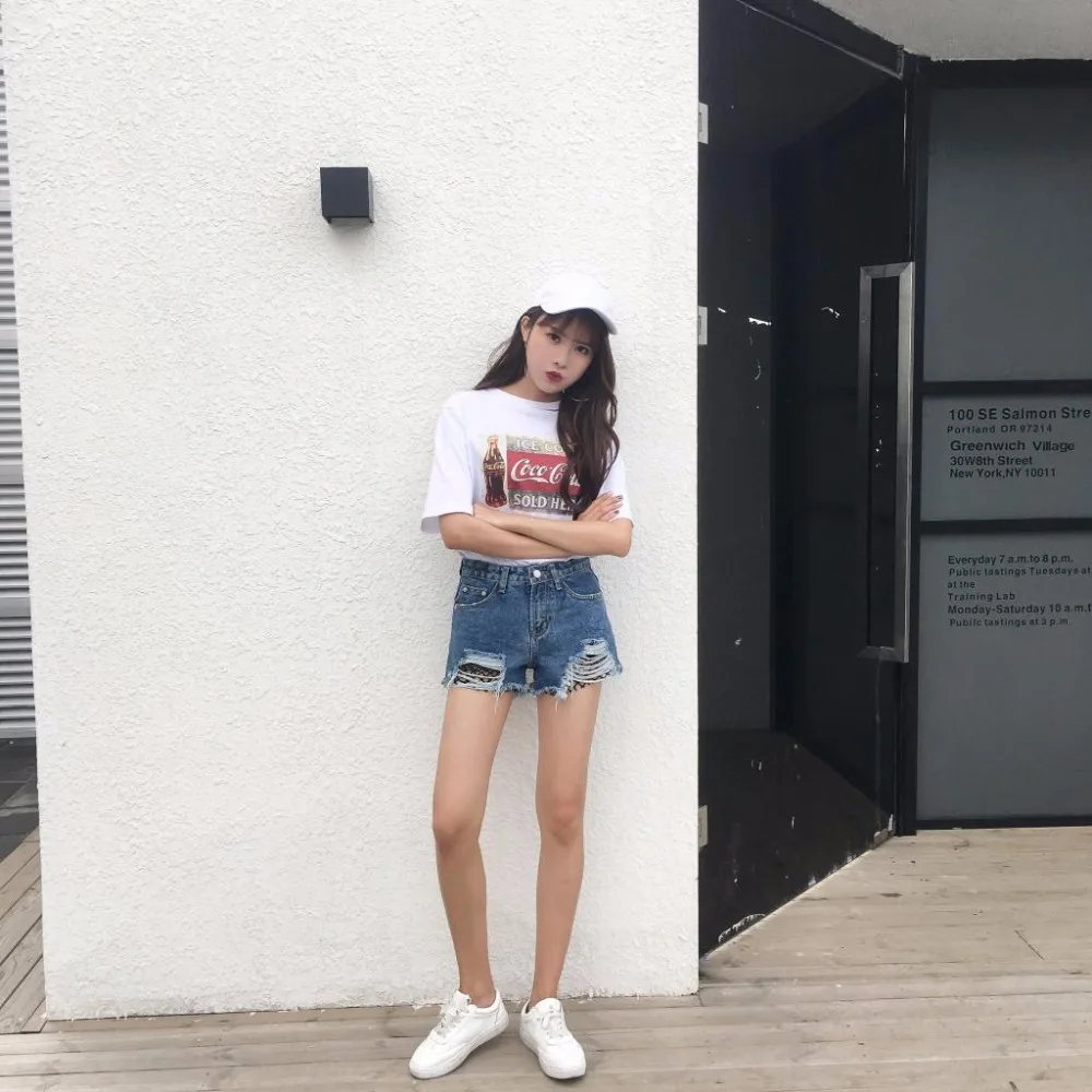 Лето Горячие Шорты с высокой талией 2017 Джинсовые шорты Винтаж уличная рваные