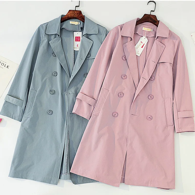 Женский плащ оверсайз длинный Свободный Повседневный однотонный двубортный