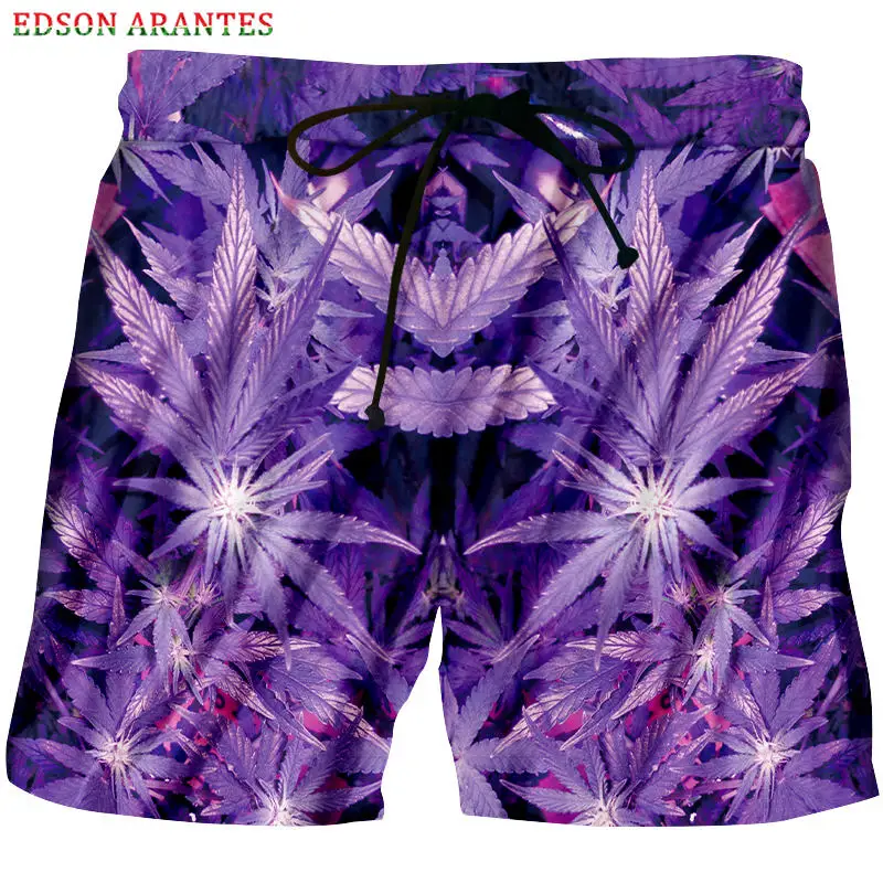 Новинка 3D Повседневные Шорты фиолетовые летние шорты с принтом сорняков мужские