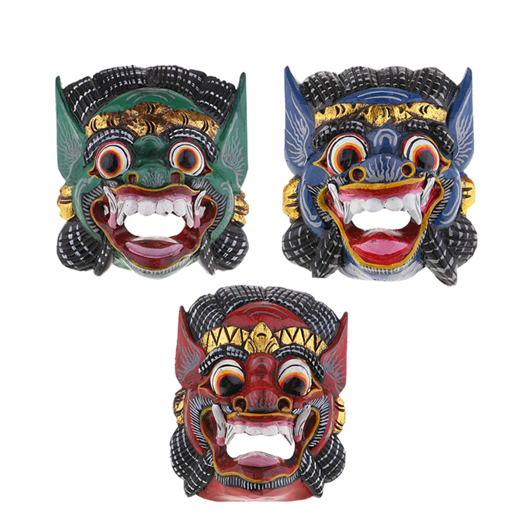 MagiDeal Antique Asian Thailand Wooden Carving Facial Mask Wall Hanging Art Crafts DIY Home Decoration