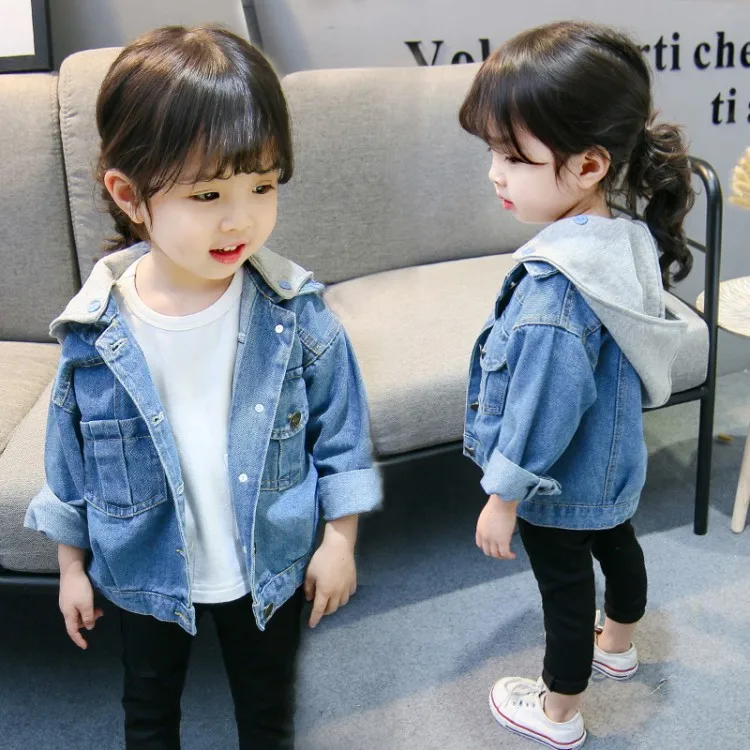 

Spring Autumn Casual Girls Denim Jacket Detachable Hooded Children Jean Coats Big Pockets Long Sleeve Girls Outwear 2-10 Year