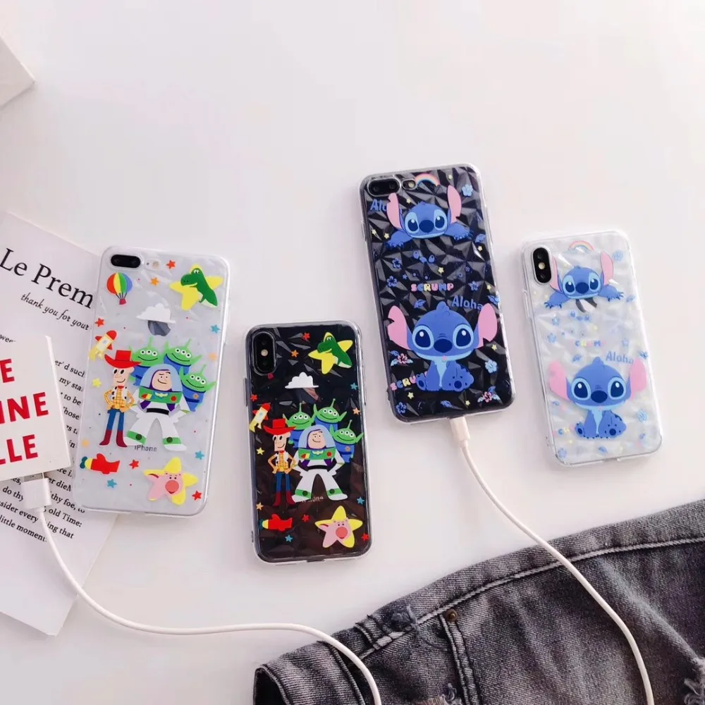 Cute Cartoon Monsters toy story Stitch phone case for iphone X 6 6s plus 7 8 Diamond pattern Transparent silicone back cover |
