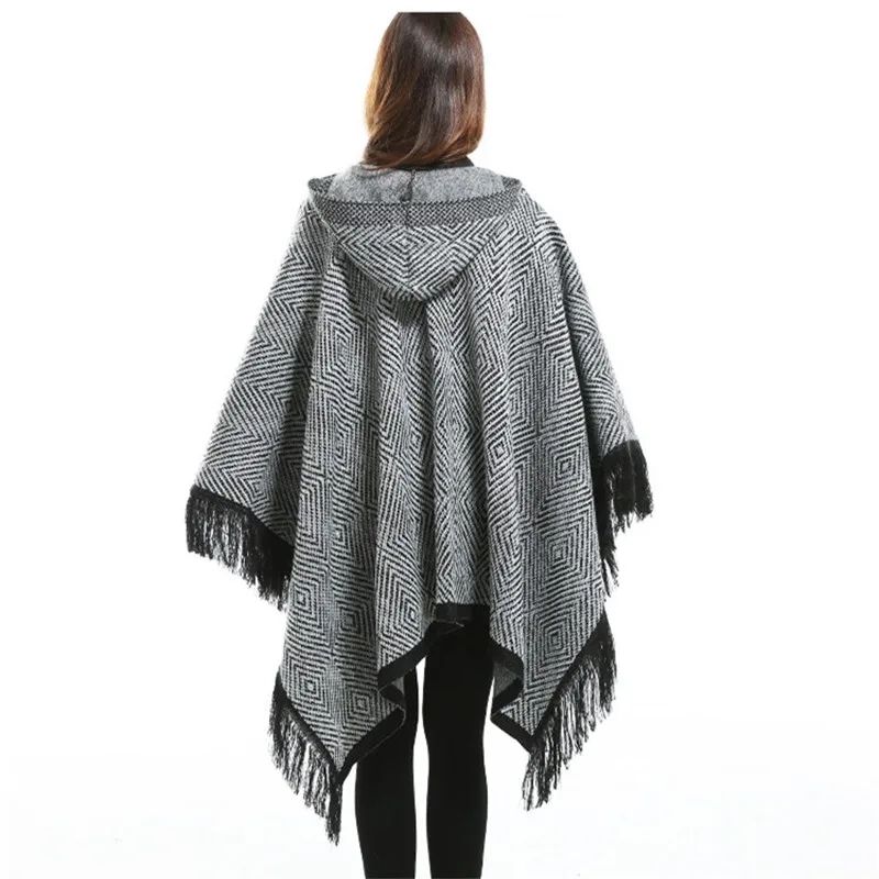 Новинка модная женская шаль пончо с кисточками повседневное оверсайз клетчатый