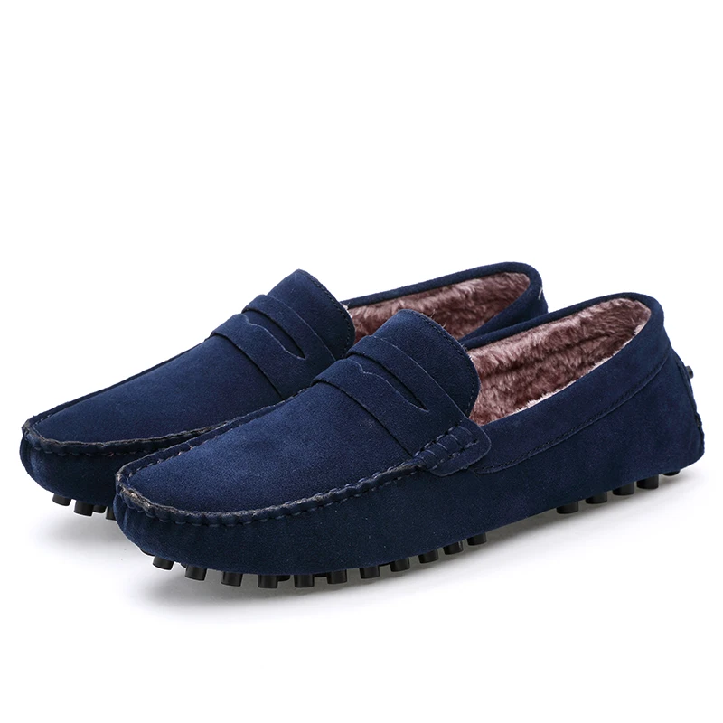 NavyBlueFur Мужские повседневные замшевые лоферы; черные однотонные кожаные мокасины для вождения; Gommino; мужские лоферы без застежки; Мужская обувь лоферы; большой размер E46 - Цвет: NavyBlueFur