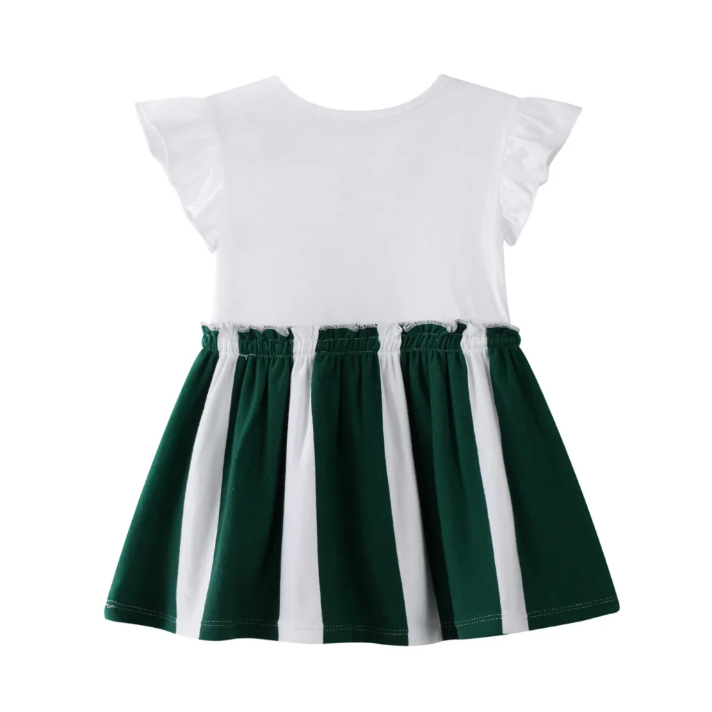 Toddler Kid Baby Girl Striped Rabbit Bunny Letter Printed Casual Dress Clothes Tassel Sashes Patchwork Green Red | Детская одежда и