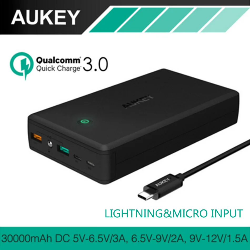 AUKEY Quick Charge Мобильные аккумуляторы 30000 мАч QC3.0 Портативный быстро Зарядное