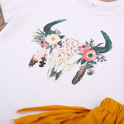 Топы с рисунком оленя для новорожденных девочек комбинезон короткими рукавами +