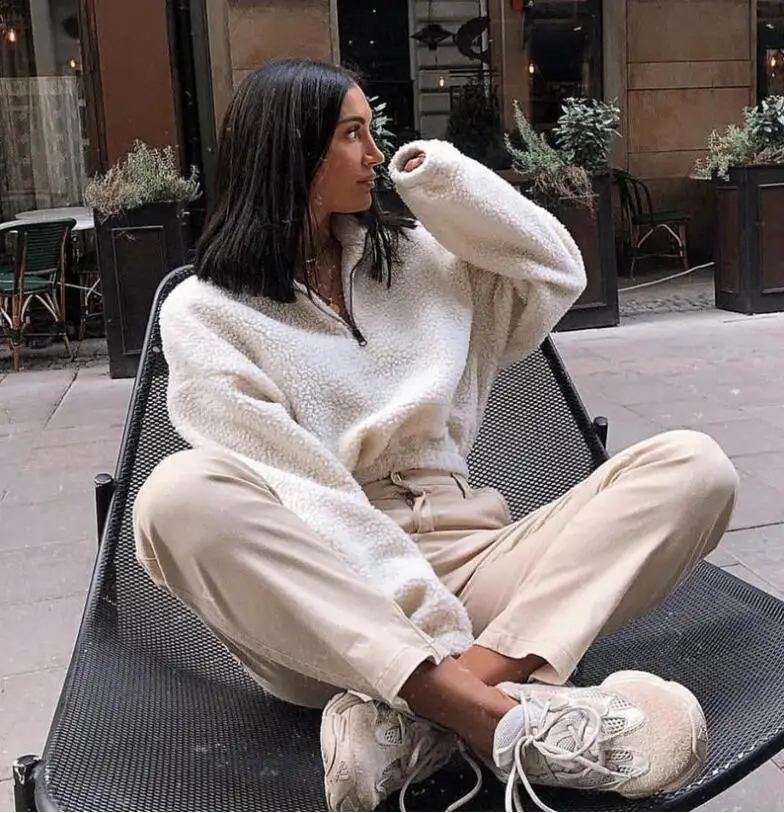 Женская зимняя водолазка на молнии из искусственной овечьей шерсти пуловер