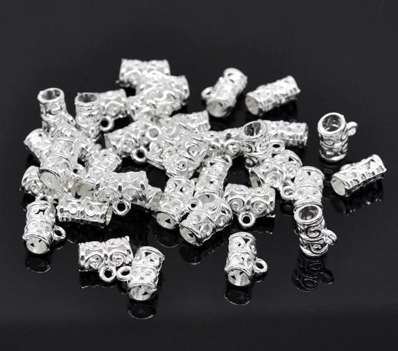 DoreenBeads 100PCs silver color Pattern Tube Spacers Beads Bail 11x5mm (B03077) | Jewelry Findings &amp Components