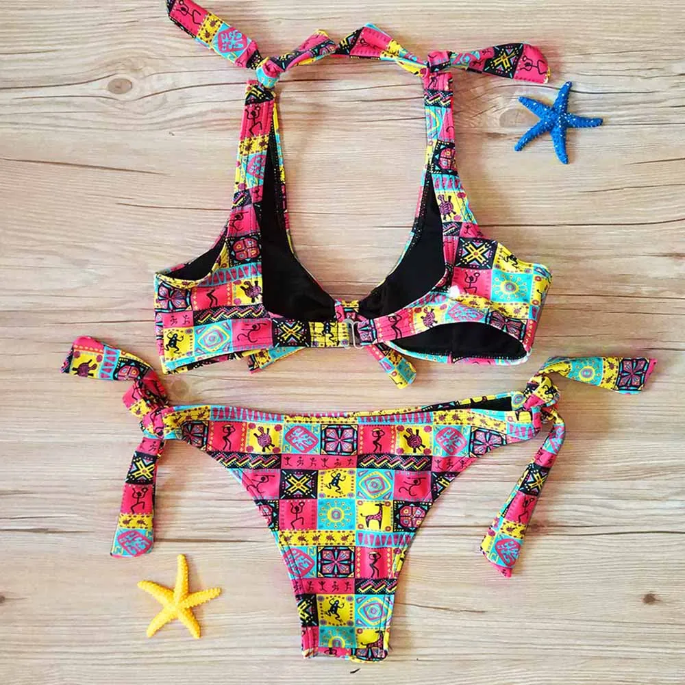 Sexy Swimwear Women 2018 Brazilian Bikini Set Tie Side Swimsuit Printed Padded Bathing Suit Female Bathers Miao Beachwer Biquine |
