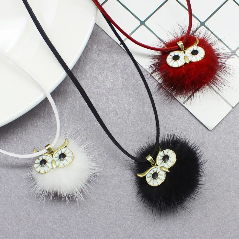 2018 модное милое женское пушистое ожерелье с кулоном и меховым помпоном воротник