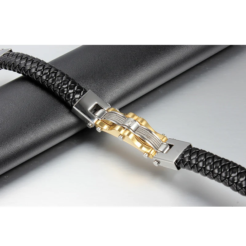 Mprainbow мужской браслет из натуральной кожи идентификация ID нержавеющей стали