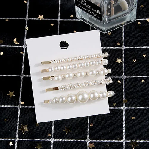 5 gold set Корейский стиль, жемчужные заколки для волос, набор для женщин, девушек, заколка для волос, заколка, головной убор, заколки, аксессуары для волос, украшение для волос - Окраска металла: 5 gold set